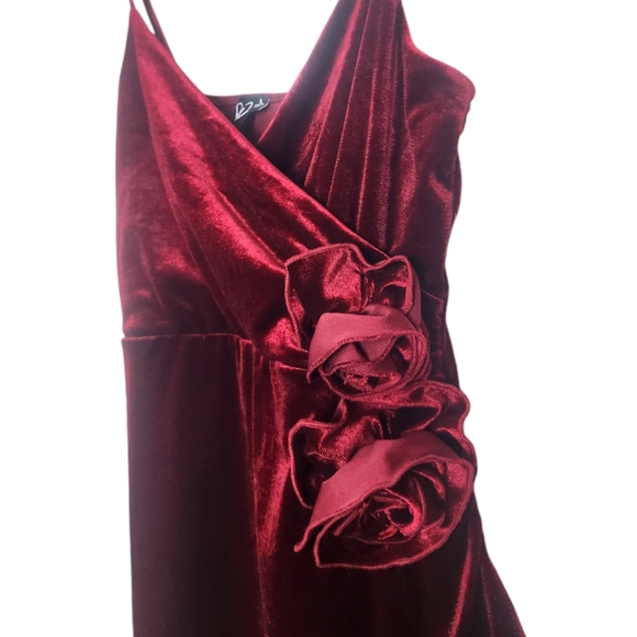 Windsor Velvet Rosette Mini Dress Large Wine Romantic Stretch Party Dance Wrap - Picture 5 of 9